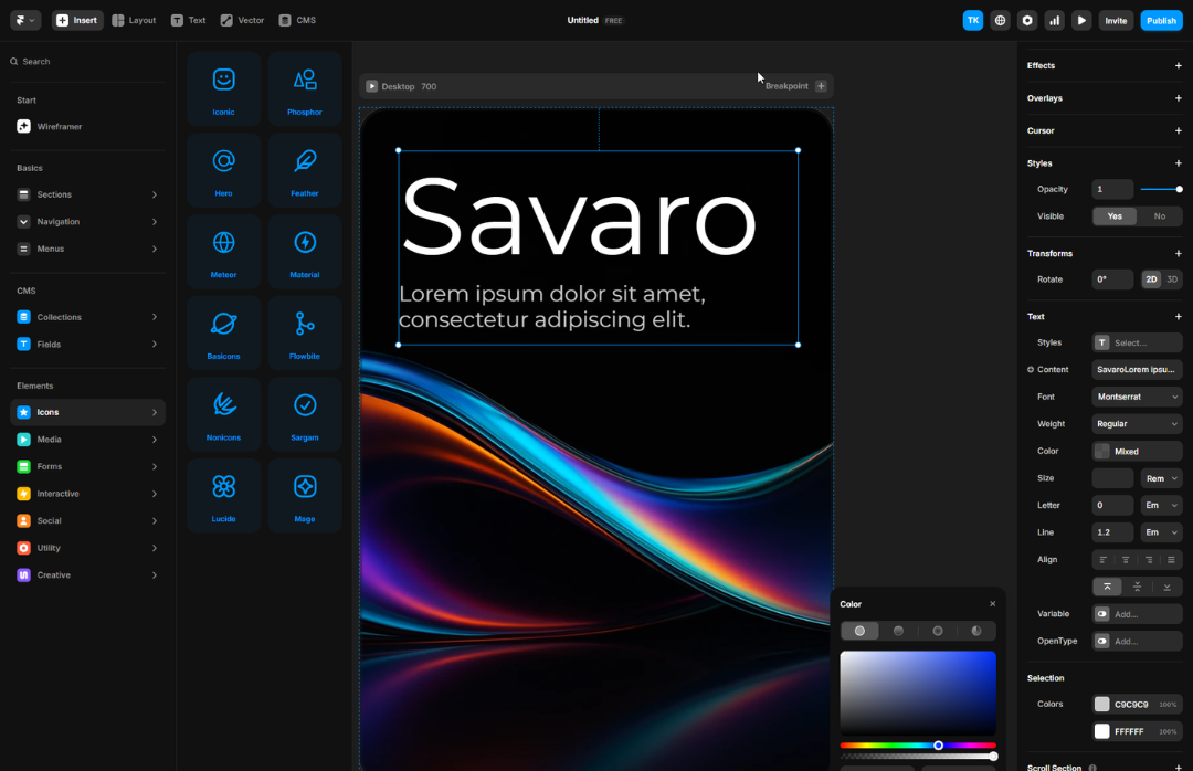 Screen strony internetowej Framer której używam jako jedno z wielu narzędzi do robienia projektów graficznych strony internetowej dla firm.